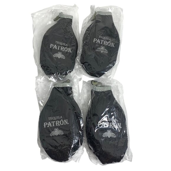 NEW Set of Four Patron Tequila Koozie ONLY Black Neoprene Soft Zipper For 375ml - Picture 1 of 5